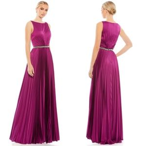 Mac Duggal Fuchsia Pleated Evening Gown with Beaded Waist